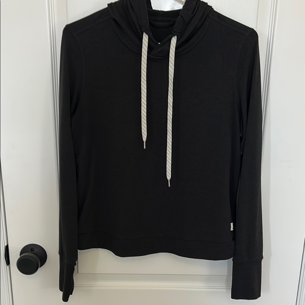 Vuori Black Hoodie with White Drawstrings